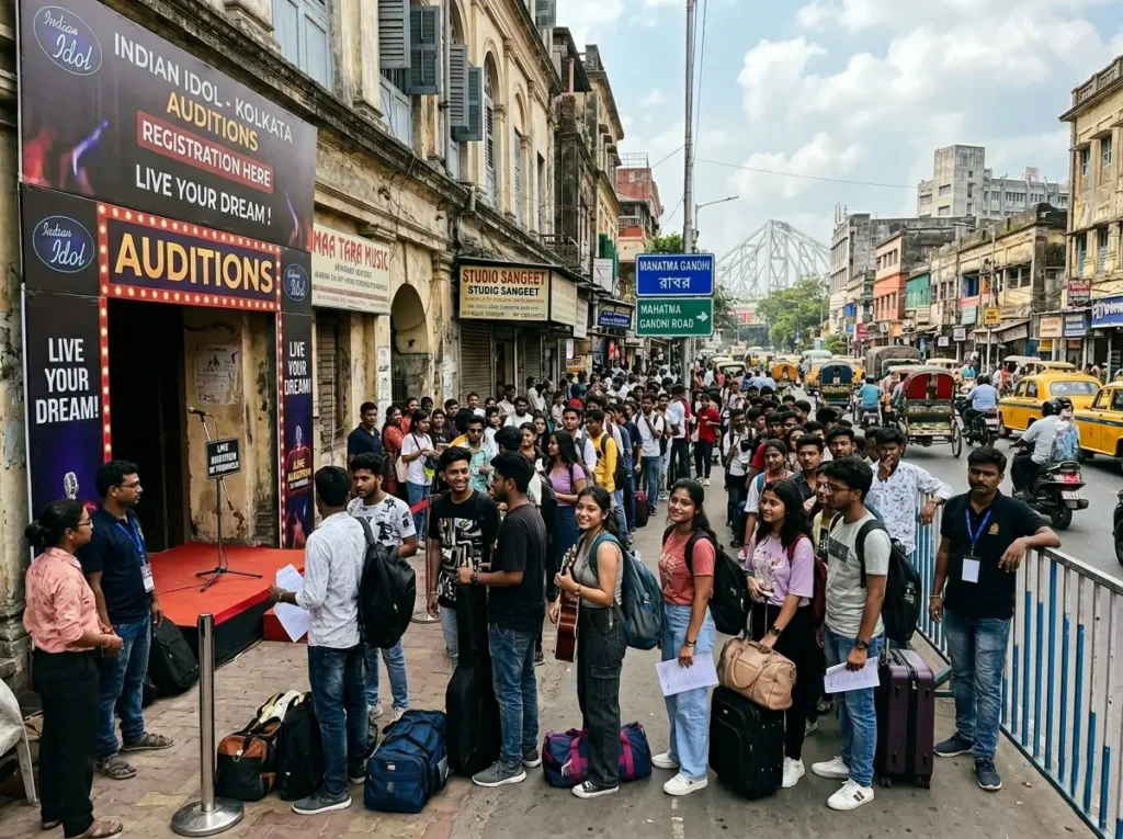 Contestants waiting for offline Indian Idol audition in a city venue