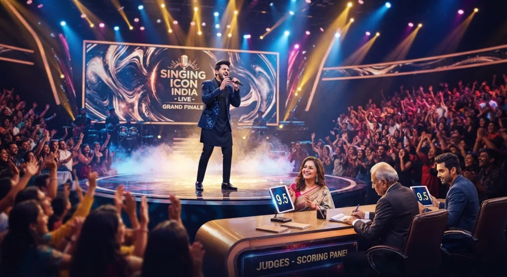 Indian singer participating in a live singing competition